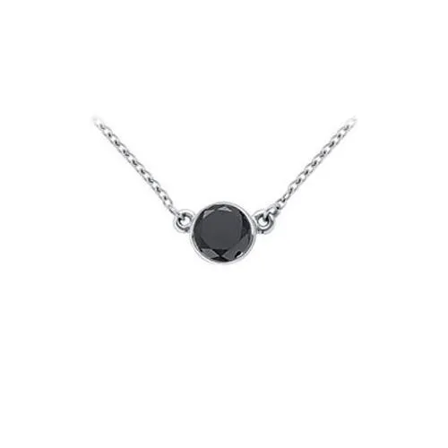 14K White Gold : Bezel Set Round Black Diamond Solitaire Pendant - 1.25 CT. TW.