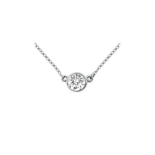 14K White Gold : Bezel Set Round Diamond Solitaire Pendant - 0.75 CT. TW.