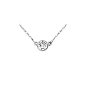 14K White Gold : Bezel Set Round Diamond Solitaire Pendant - 0.75 CT. TW.