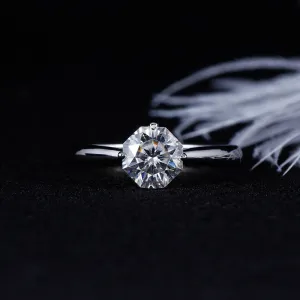 14k White Gold Octagon Cut Solitaire Moissanite Ring 1ct