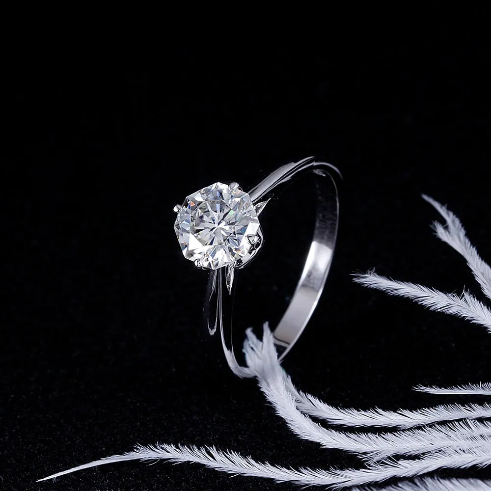 14k White Gold Octagon Cut Solitaire Moissanite Ring 1ct