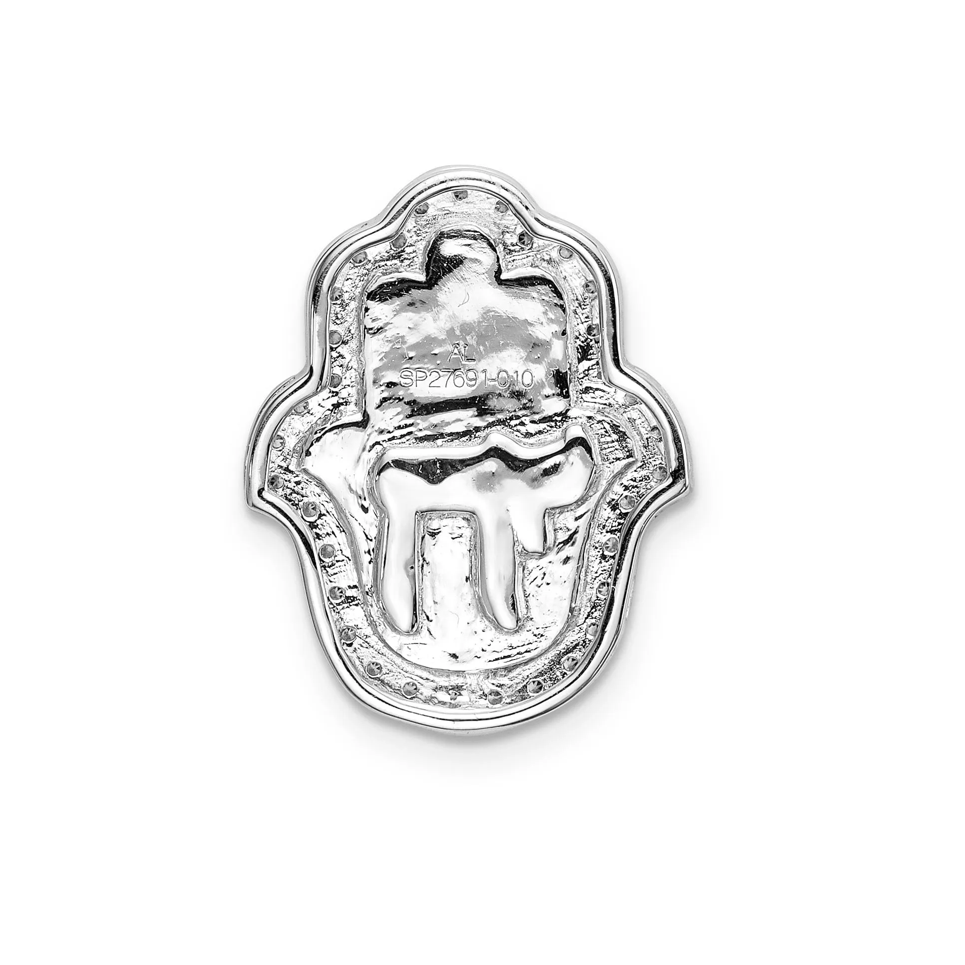 14k White Gold Polish 1/10-CT Diamond Chai Hamsa Chain Slide Pendant