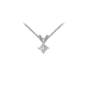 14K White Gold : Princess Cut Diamond Solitaire Pendant - 0.33 CT. TW.
