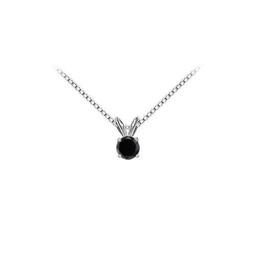 14K White Gold : Round Black Diamond Solitaire Pendant - 1.00 CT. TW.