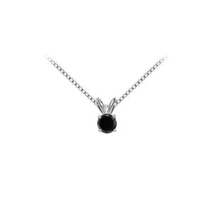 14K White Gold : Round Black Diamond Solitaire Pendant - 1.00 CT. TW.