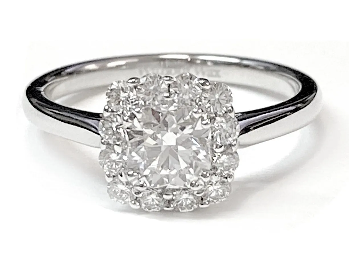 14K Yellow Gold Cushion Diamond Floral Halo Engagement Ring -1/3ctw