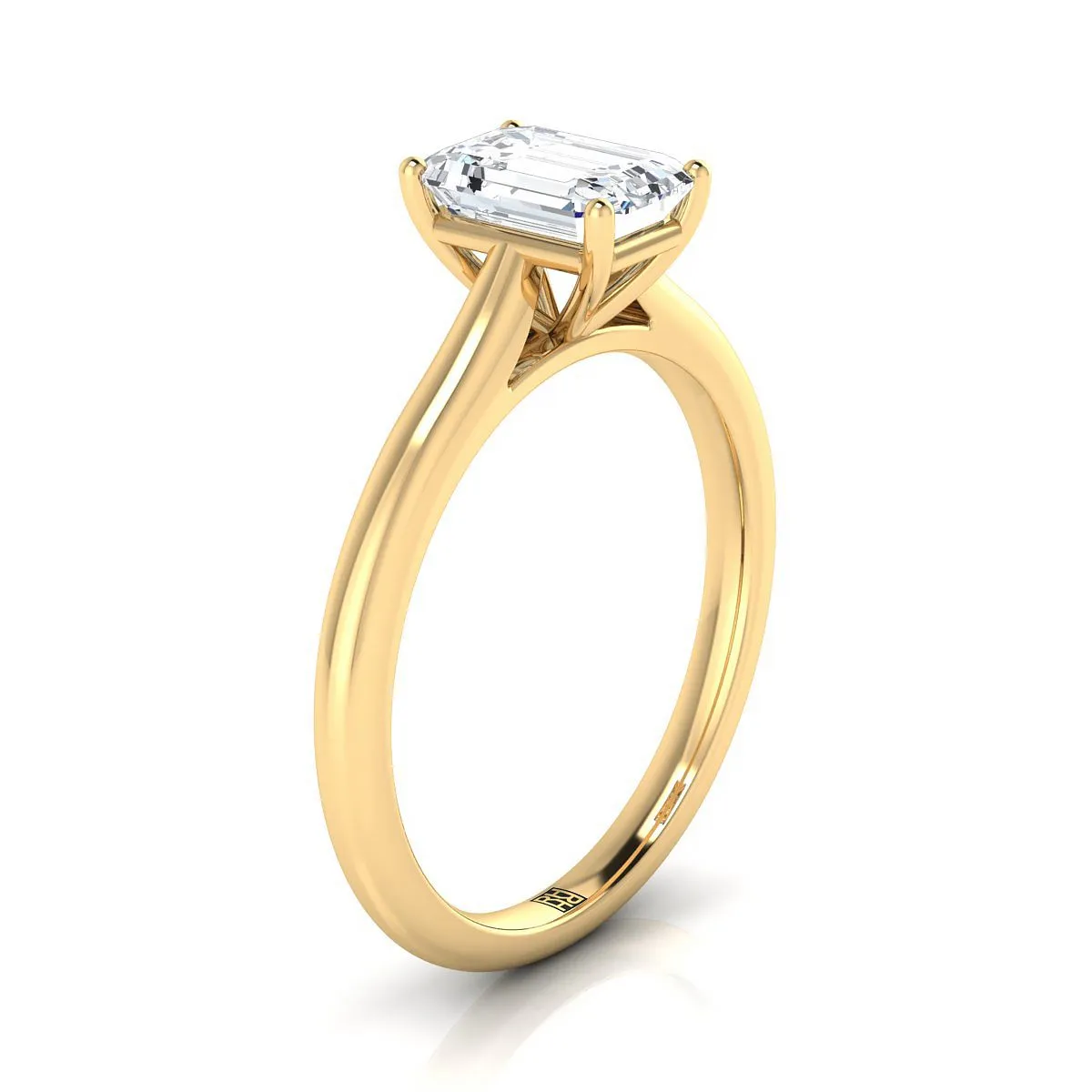 14K Yellow Gold Emerald Cut  Pinched Comfort Fit Claw Prong Solitaire Engagement Ring