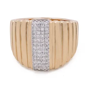 14k Yellow Gold Fashion Ridge Ring with 0.23Tw Round Diamonds
