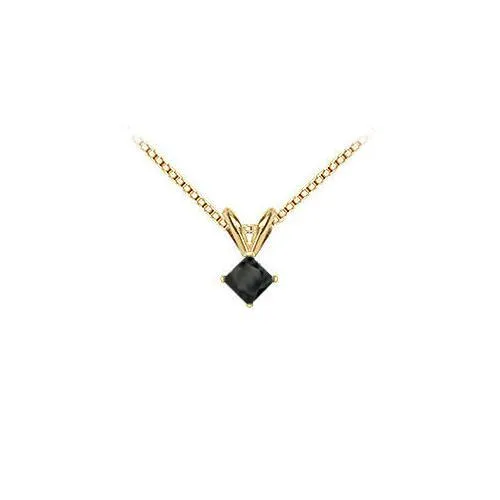14K Yellow Gold : Princess Cut Black Diamond Solitaire Pendant - 0.75 CT. TW.