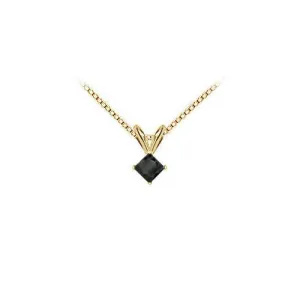 14K Yellow Gold : Princess Cut Black Diamond Solitaire Pendant - 0.75 CT. TW.
