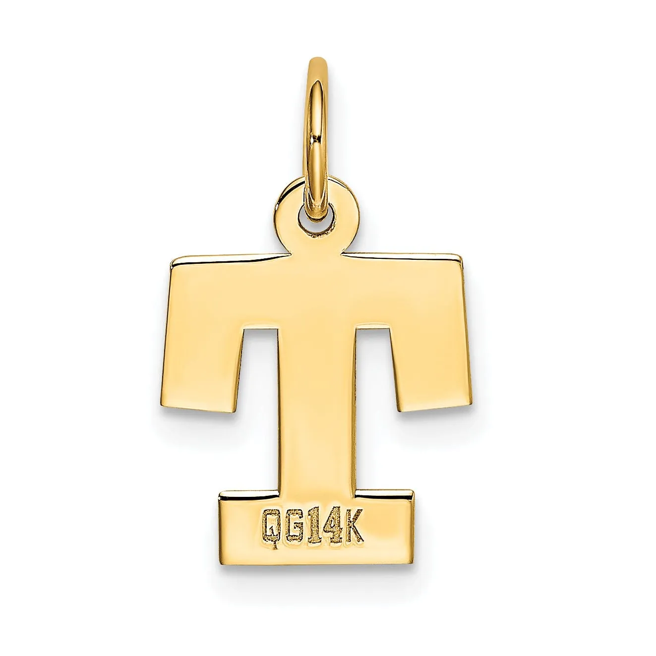 14k Yellow Gold Small Block Design Letter T Initial Pendant