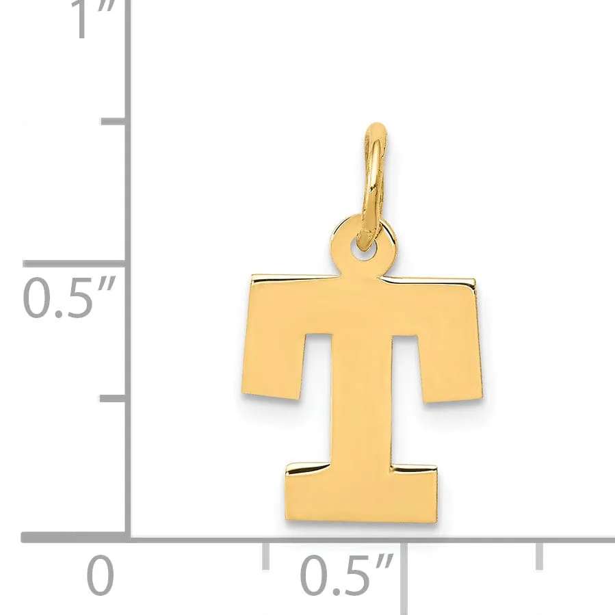 14k Yellow Gold Small Block Design Letter T Initial Pendant