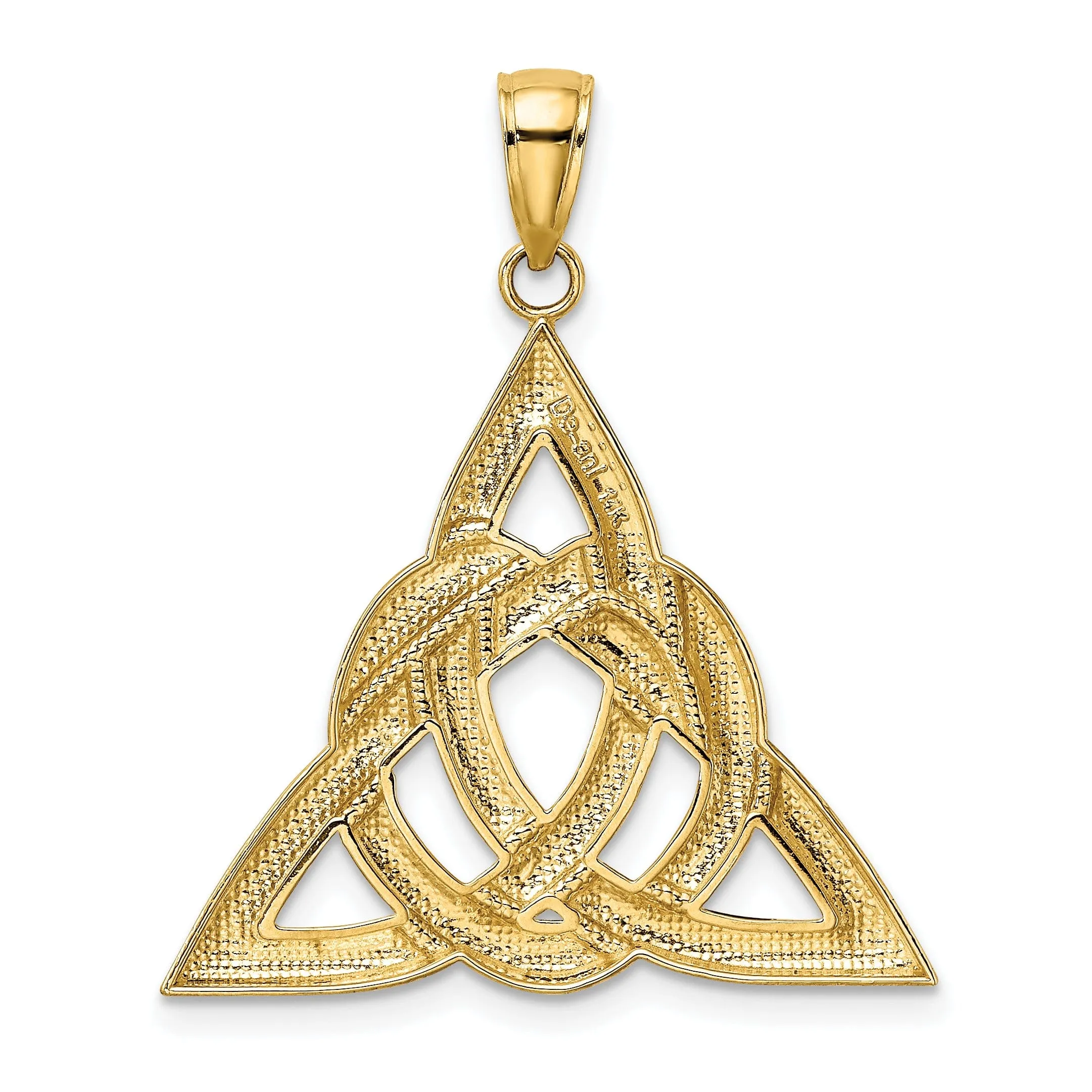 14K Yellow Gold Textured Back Polished Finish Large Celtic Trinity Knot  Design Charm Pendant