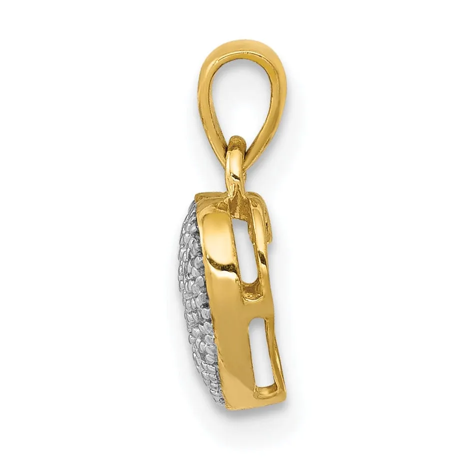 14k Yellow Gold, White Rhodium Open Back Polished Finish 0.048-CT Diamond Heart Shape Design Charm Pendant