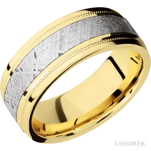 14K Yellow Gold with Polish, Polish Finish and Meteorite Inlay - 8MM