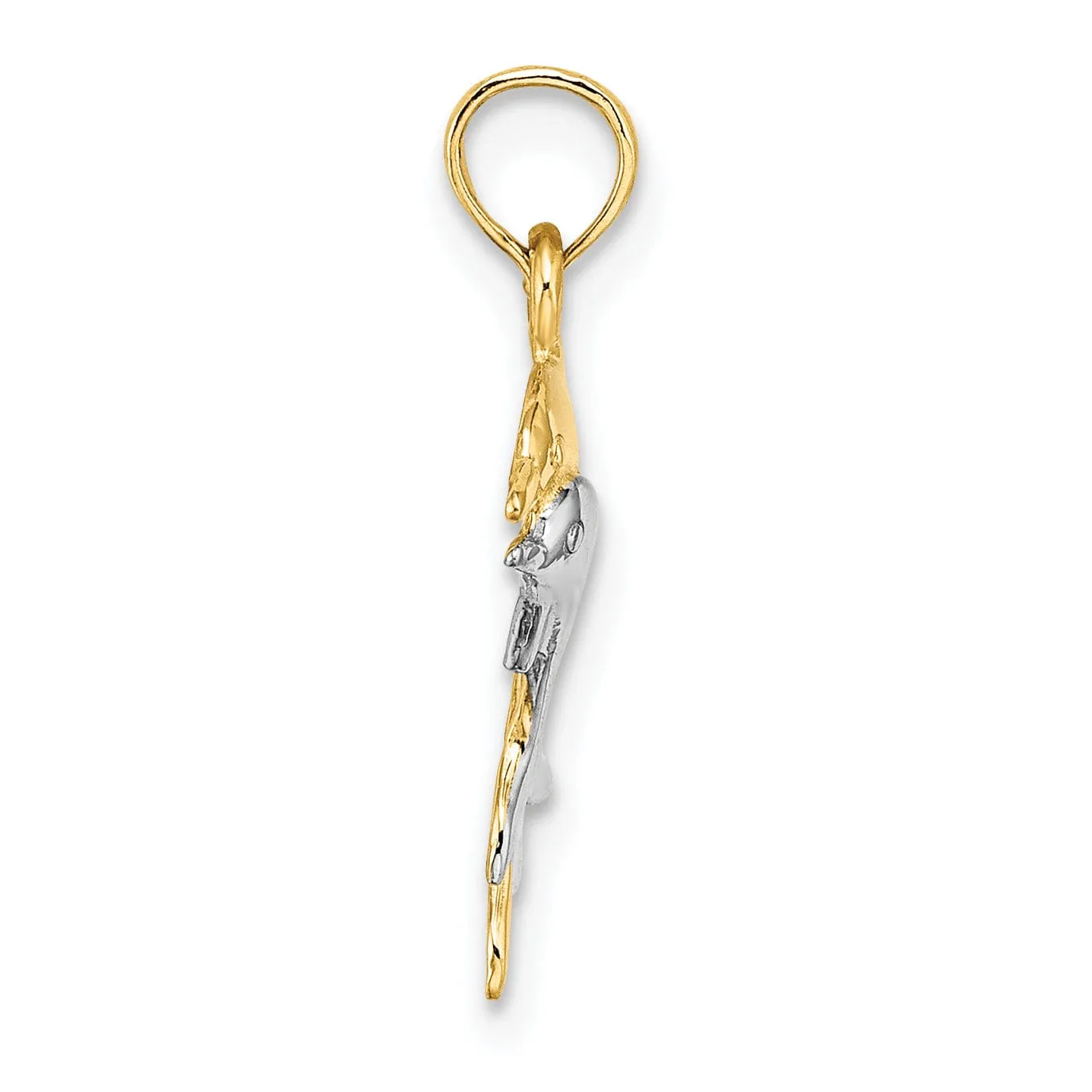 14K Yellow Gold with Rhodium 2-Dimensional Polished Finish 2-Dolphins Swimming Charm Pendant
