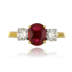 18ct Yellow Gold 1.16ct Ruby And Diamond 3 Stone Ring