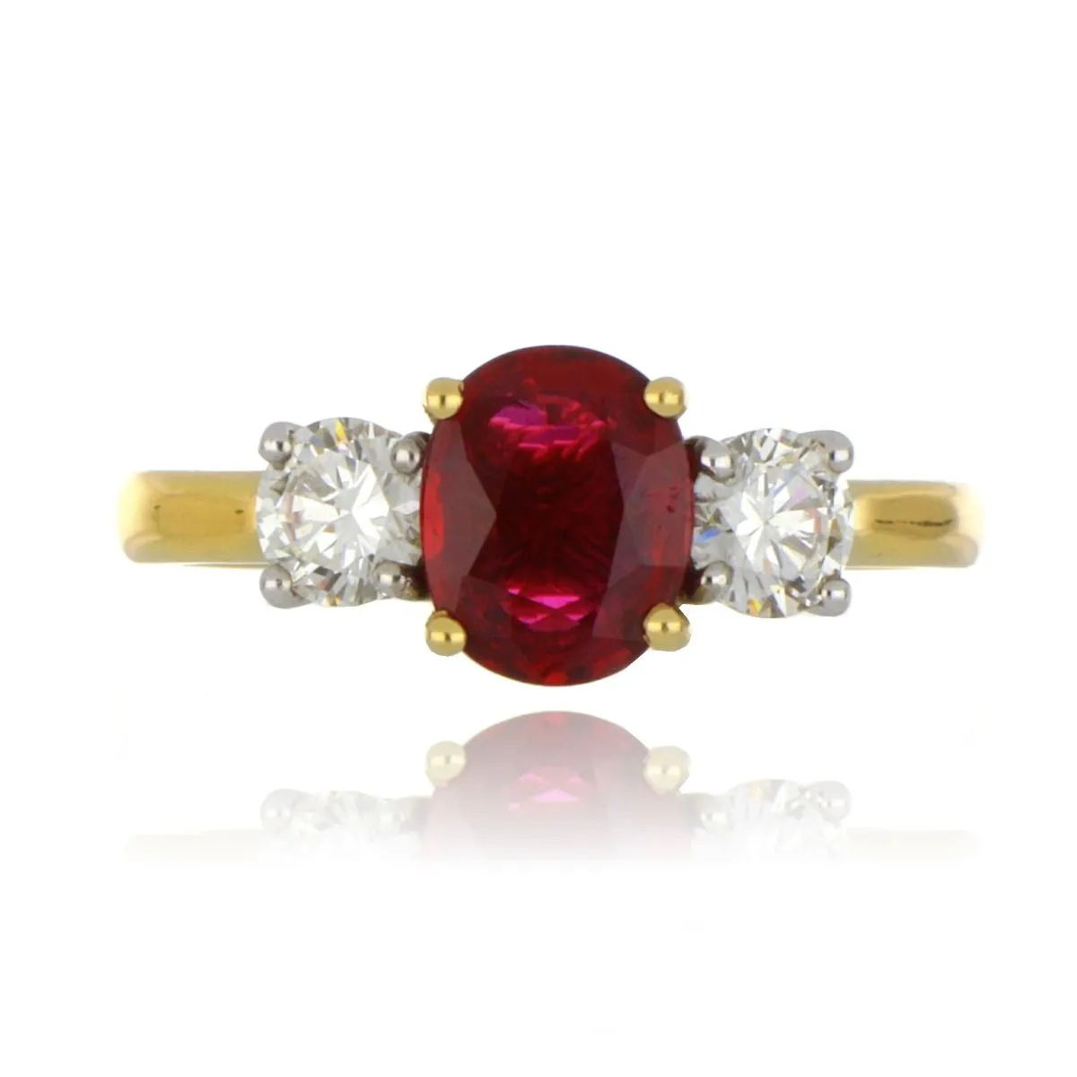 18ct Yellow Gold 1.16ct Ruby And Diamond 3 Stone Ring