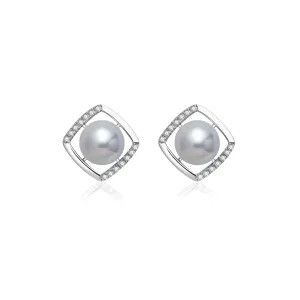 18K Gold Diamond Silver Blue Akoya Pearl Earrings KE00126
