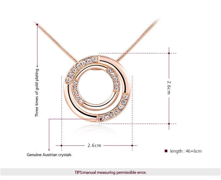 18K Rose Gold Plated Austrian Crystal Round Pendant Necklace Jewelry for women