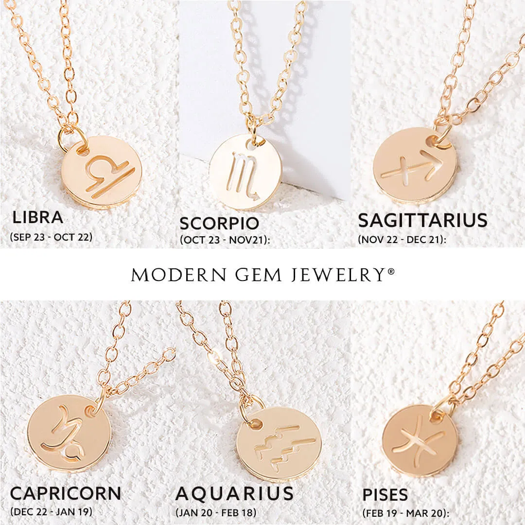 18K Solid Gold Zodiac Necklace Holo Design