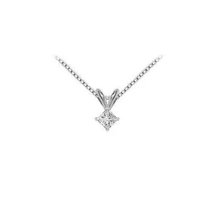 18K White Gold : Princess Cut Diamond Solitaire Pendant  0.15 CT. TDW.