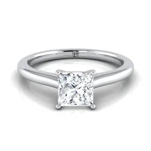 18K White Gold Princess Cut  Pinched Comfort Fit Claw Prong Solitaire Engagement Ring