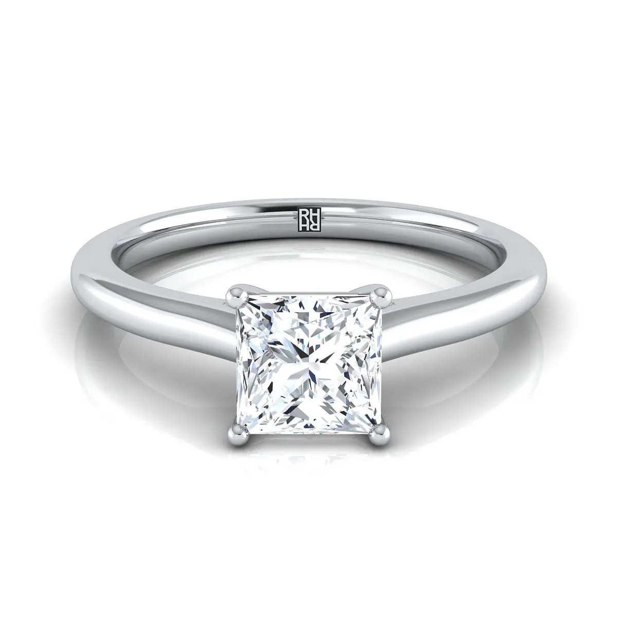 18K White Gold Princess Cut  Pinched Comfort Fit Claw Prong Solitaire Engagement Ring