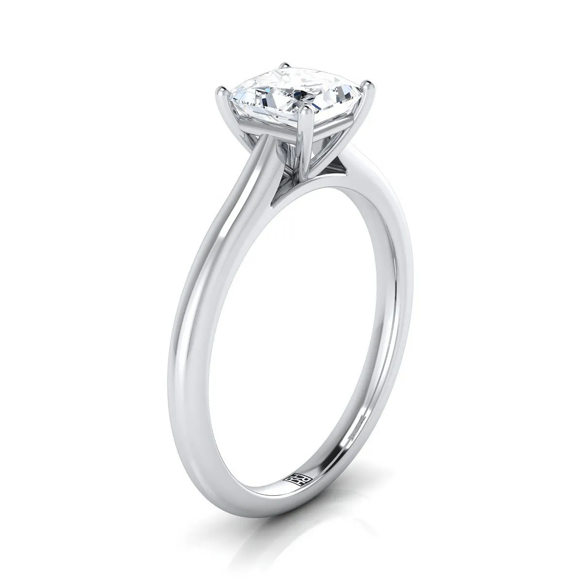 18K White Gold Princess Cut  Pinched Comfort Fit Claw Prong Solitaire Engagement Ring