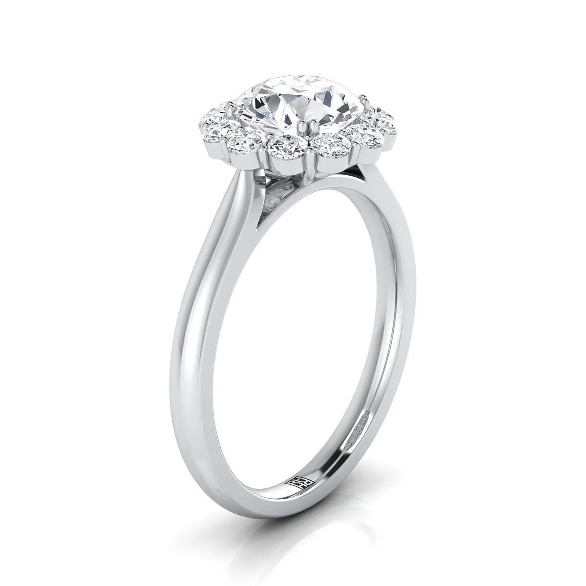 18K White Gold Round Brilliant Diamond Floral Halo Engagement Ring -1/3ctw