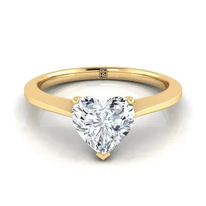 18K Yellow Gold Heart Shape Center  Timeless Solitaire Comfort Fit Engagement Ring