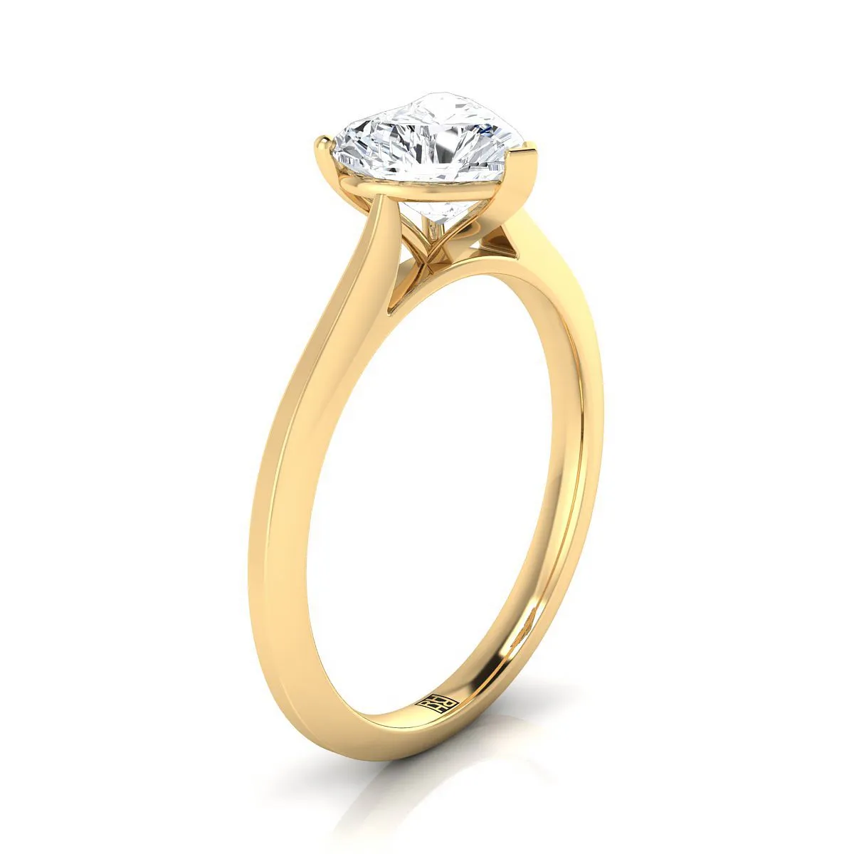 18K Yellow Gold Heart Shape Center  Timeless Solitaire Comfort Fit Engagement Ring