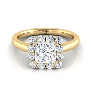 18K Yellow Gold Princess Cut Diamond Floral Halo Engagement Ring -1/3ctw