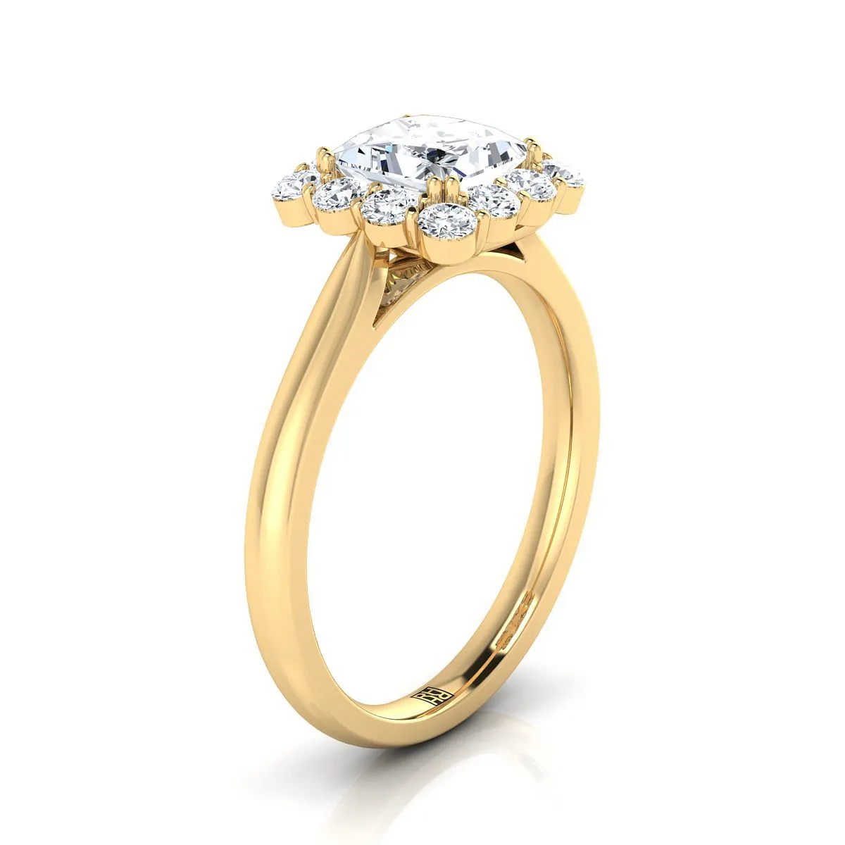 18K Yellow Gold Princess Cut Diamond Floral Halo Engagement Ring -1/3ctw