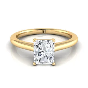 18K Yellow Gold Radiant Cut Center  Pinched Comfort Fit Claw Prong Solitaire Engagement Ring