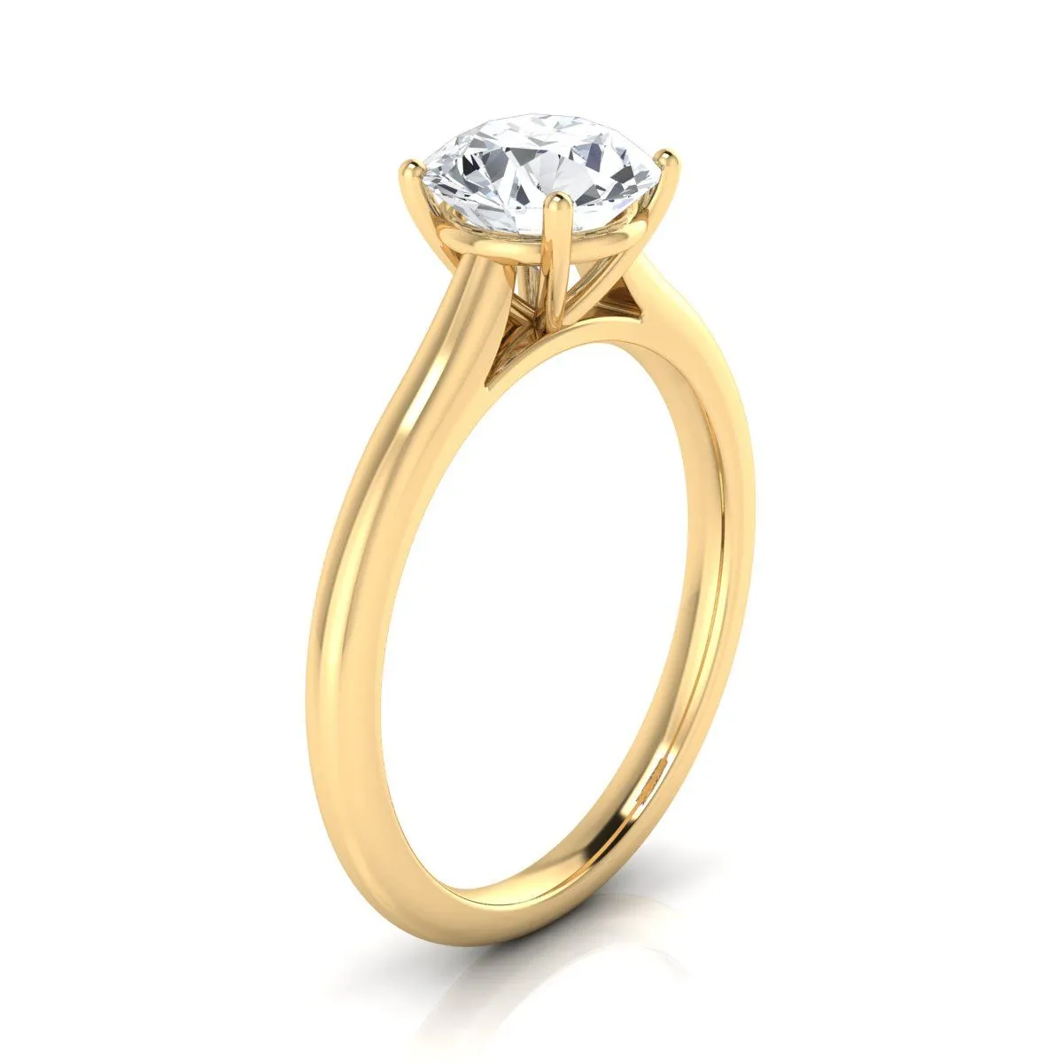 18K Yellow Gold Round Brilliant  Pinched Comfort Fit Claw Prong Solitaire Engagement Ring