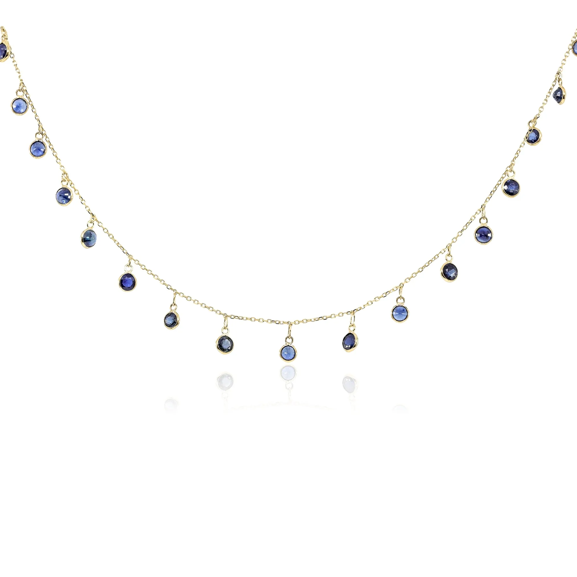 18K YELLOW GOLD SAPPHIRE BEZEL SET NECKLACE