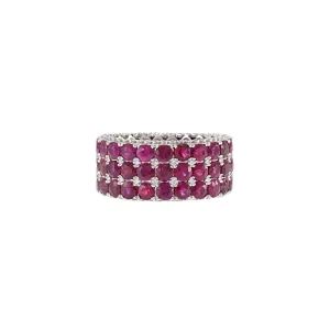 18KT White Gold Round Cut Diamond and Ruby Ring