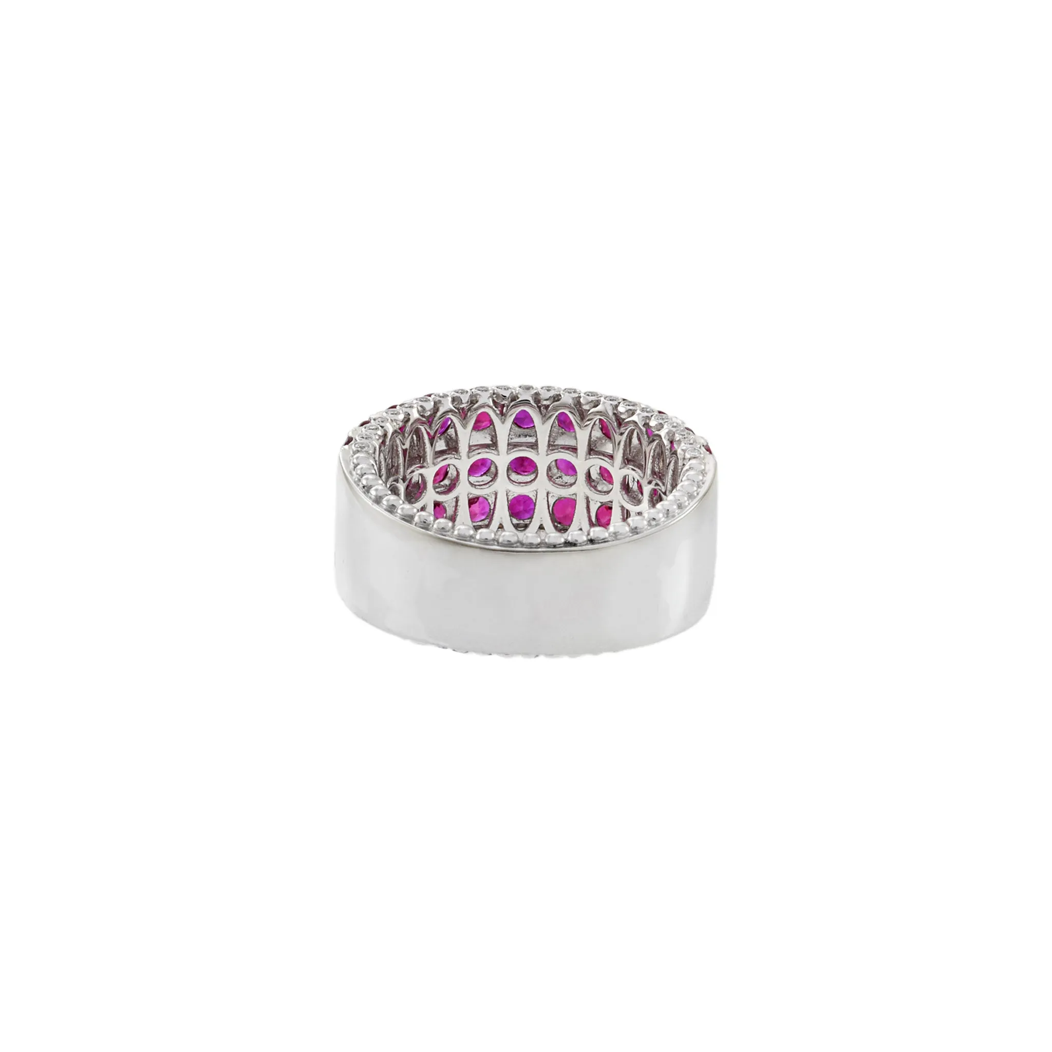 18KT White Gold Round Cut Diamond and Ruby Ring