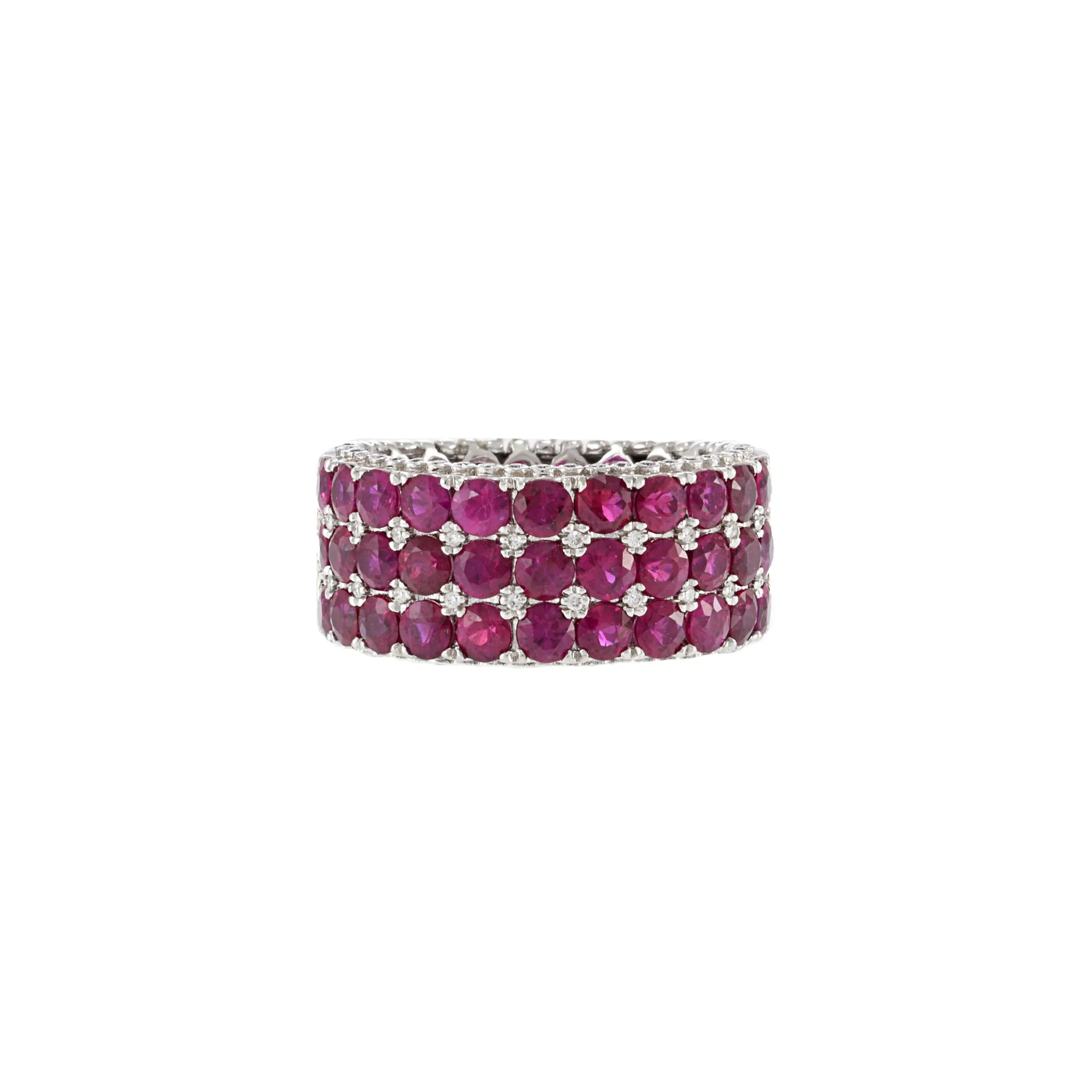 18KT White Gold Round Cut Diamond and Ruby Ring