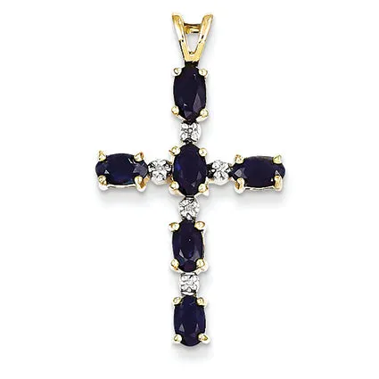 1.9 Carat 14K Gold Diamond & Sapphire Cross Pendant