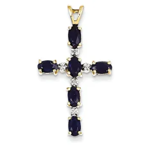 1.9 Carat 14K Gold Diamond & Sapphire Cross Pendant