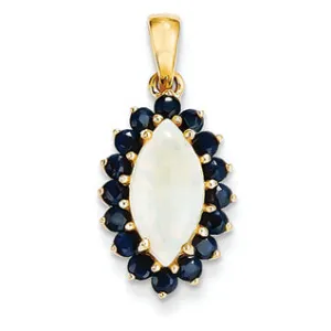 1.9 Carat 14K Gold Genuine Opal and Sapphire Pendant