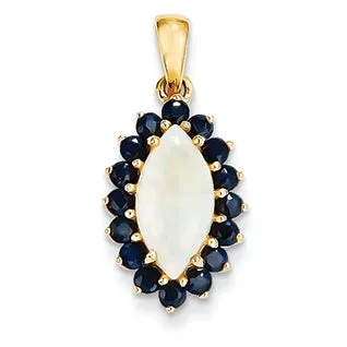 1.9 Carat 14K Gold Genuine Opal and Sapphire Pendant