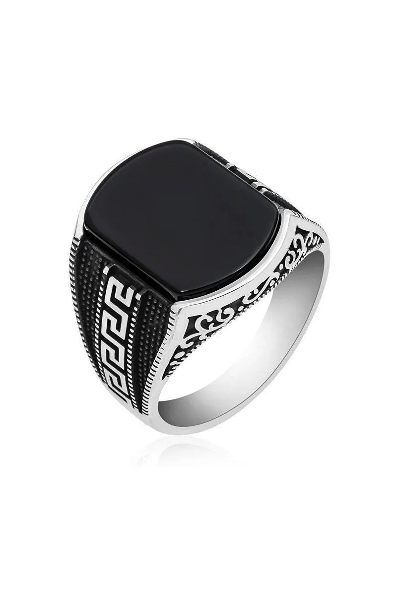 3 Rings Gift Pack ( Black Onyx Rings   Greek Pattern Ring   Grill Onyx Rings )