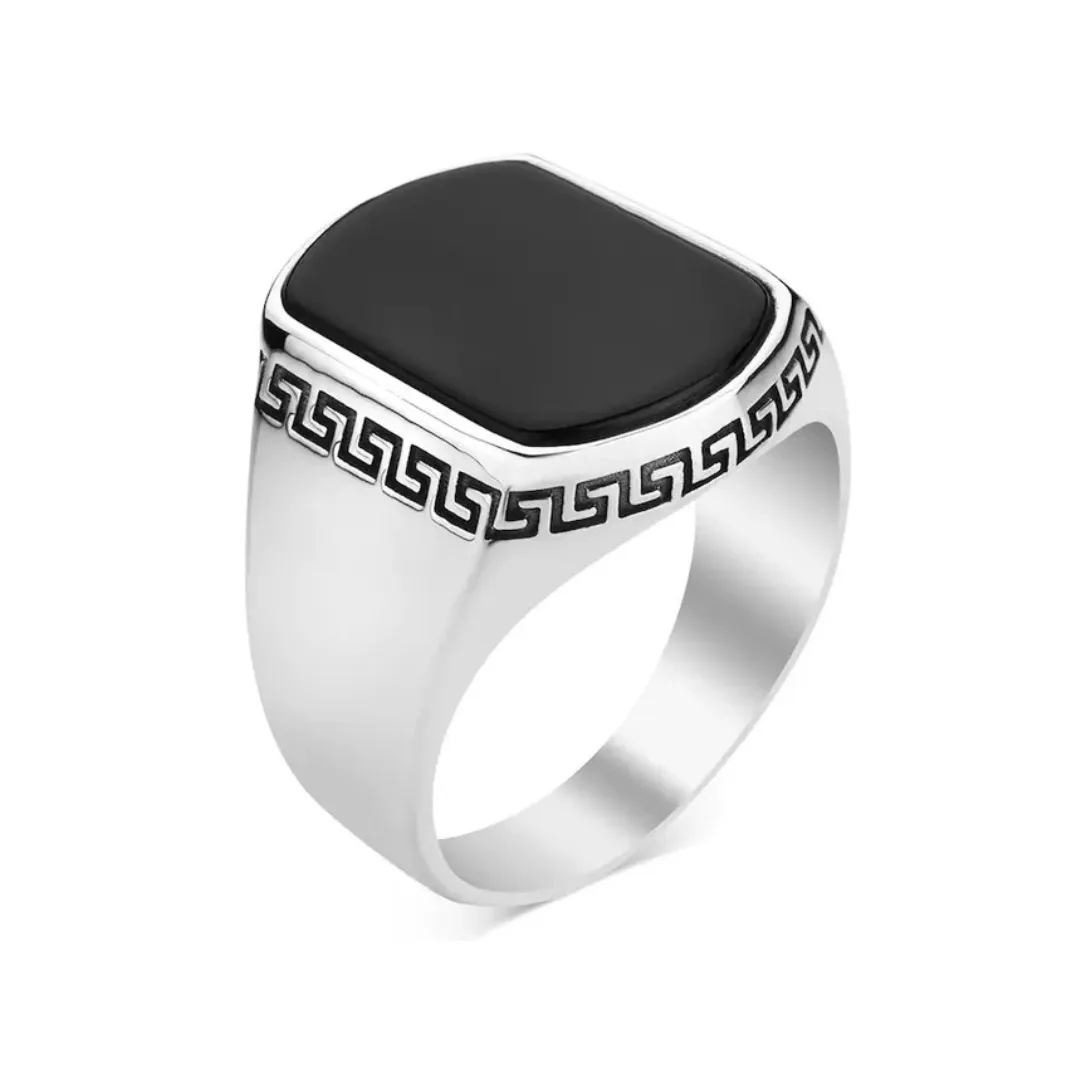 3 Rings Gift Pack ( Black Onyx Rings   Greek Pattern Ring   Grill Onyx Rings )