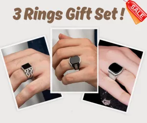 3 Rings Gift Pack ( Black Onyx Rings   Greek Pattern Ring   Grill Onyx Rings )