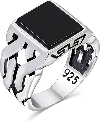3 Rings Gift Pack ( Black Onyx Rings   Greek Pattern Ring   Grill Onyx Rings )