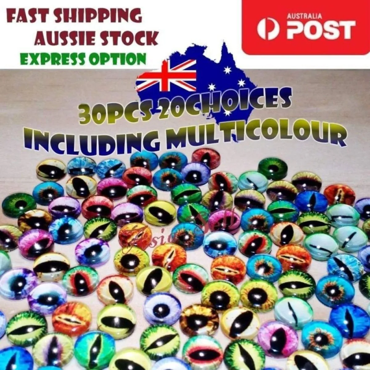30pcs Round 12mm Glass Eyes Dragon Lizard Frog Eyeballs