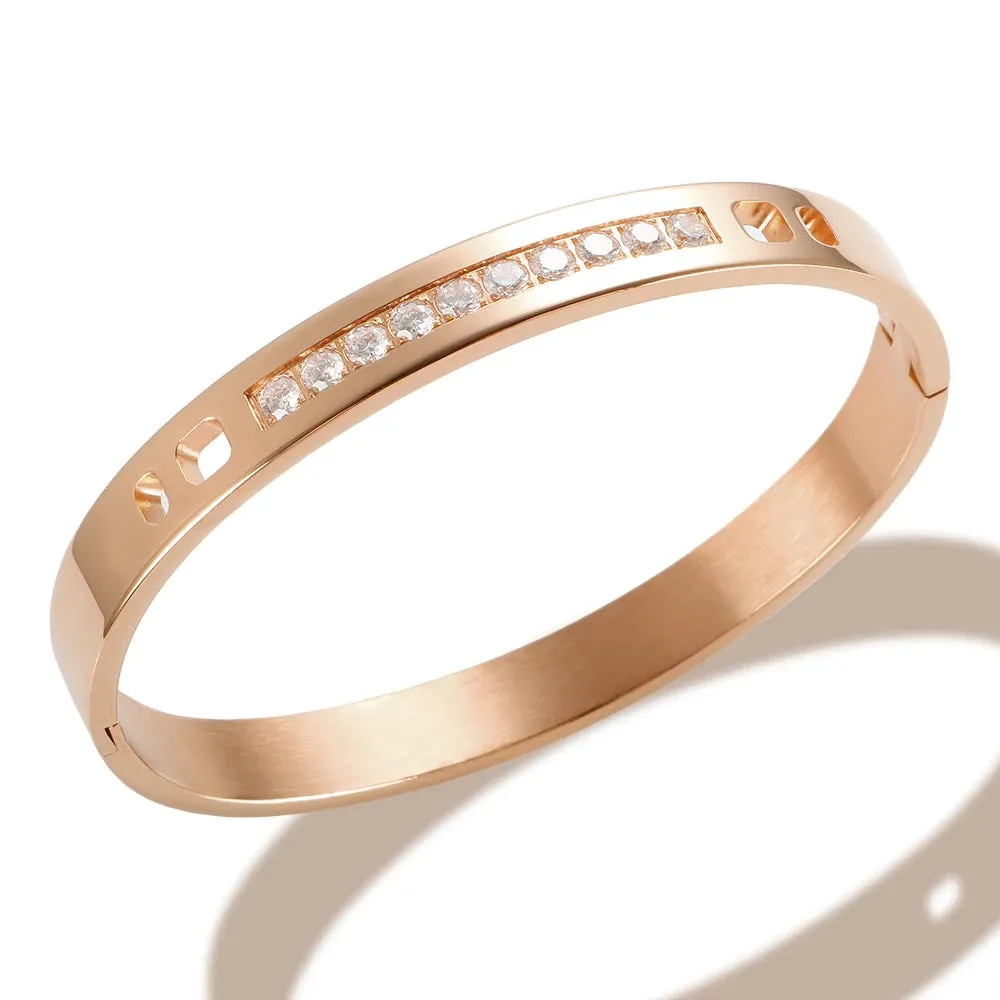 316L Stainless Steel Supernatural Gold Color Bangles Chic Cubic Zirconia Bracelets